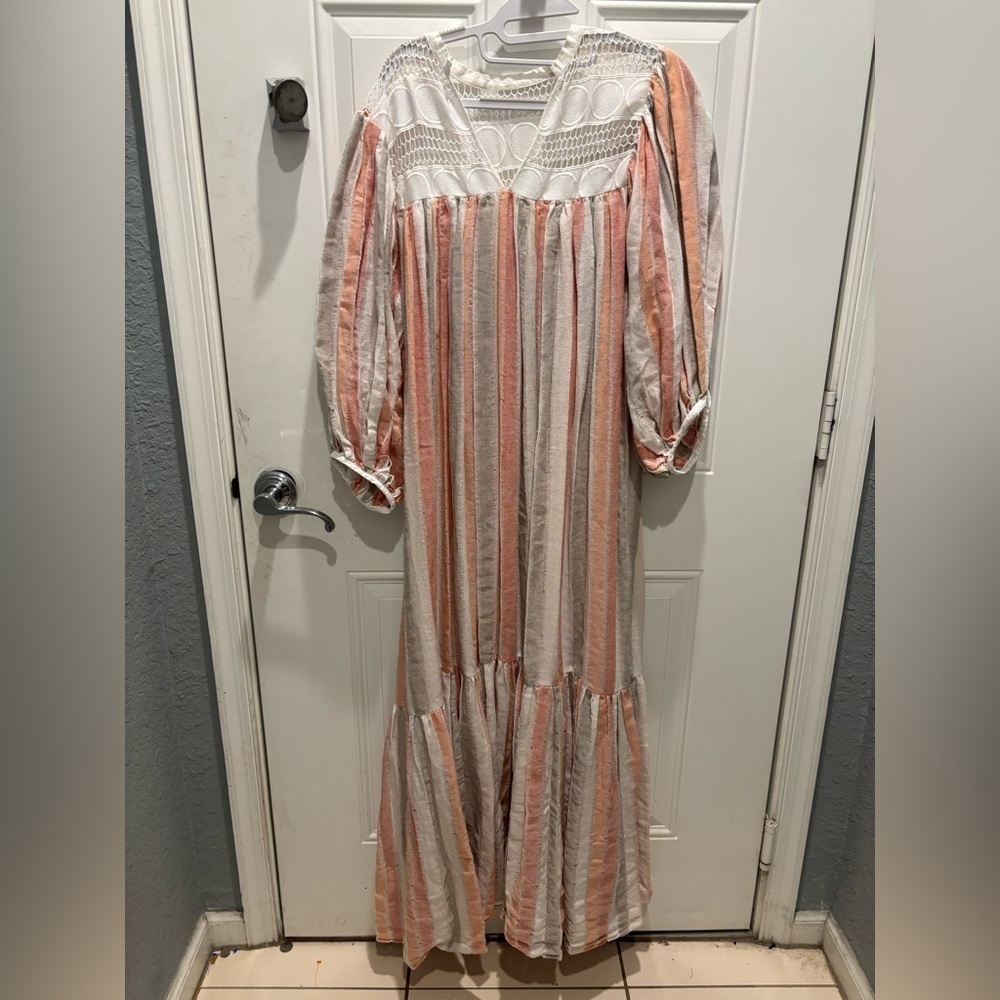 Love Binetti Light My Fire Striped Cotton Maxi Dress sz L - Picture 2 of 6